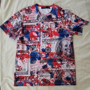 Hudson Jeans Men's Red and Blue Bank Money Graphic Tee